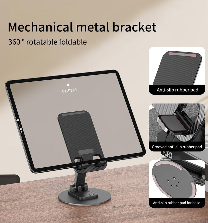 CXTX 360° Degree Rotating Mobile Phone Holder,Fully Adjustable Foldable Desktop Phone Holder Stand Base,Foldable Desktop Cell Phone Stands for iPhone17 16 15 Pro Max Plus iPad Samsung (K39B-black) - Image 4